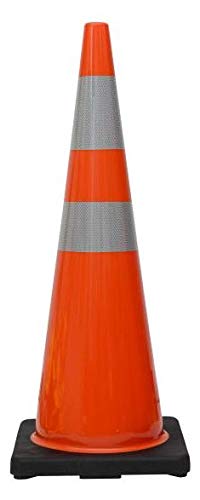 (12 Cones) CJ Safety 36" Orange PVC Traffic Safety Cones with Black Base & 6" + 4" Reflective Collars (Set of 12 Cone)