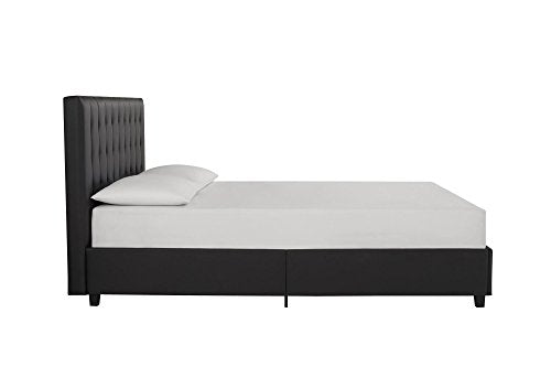 DHP Emily Upholstered Faux Leather Platform Bed with Wooden Slat Support, Tufted Headboard, Twin Size - Black