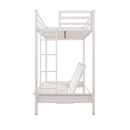 DHP Miles Twin over Futon Metal Ladder for Kids, White Bunk Bed