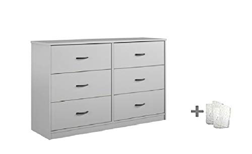 Mainstays Drawer Dresser, (6-Drawer, Dove Gray + Free Bundle)