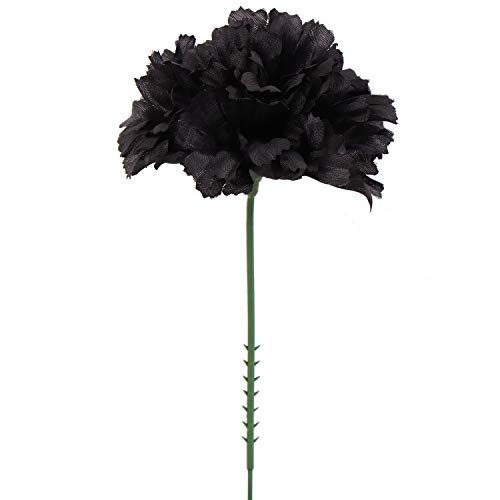 Larksilk Black Silk Carnation Picks, Artificial Flowers for Weddings, Decorations, DIY Decor, 50 Count Bulk, 3.5" Carnation Heads with 5" Stems