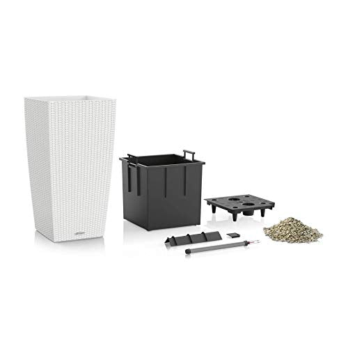 Lechuza 15242 Cubico Cottage 40 Self-Watering Garden Planter for Indoor and Outdoor Use, Granite Wicker 16" x 16" x 30"