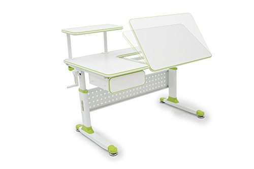 ApexDesk Little Soleil DX 43" W Children's Height Adjustable Study Desk w/ Integrated Shelf & Drawer (Desk Only, Green)