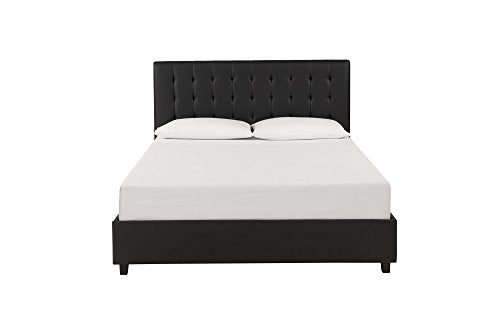 DHP Emily Upholstered Faux Leather Platform Bed with Wooden Slat Support, Tufted Headboard, Twin Size - Black