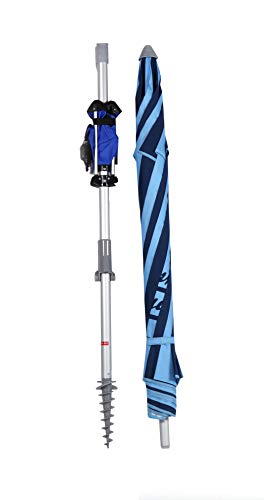 Tommy Bahama 7 ft Fiberglass Beach Umbrella for Sand with Integrated Anchor, Integrated Table, Telescopic Aluminum Pole, UPF 50+, Tilt