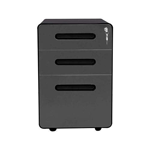 ApexDesk MFC-2025-BLACK 3-Drawer Metal Mobile File Cabinet with Locking Keys, Black/Charcoal