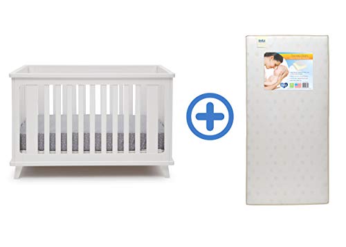 Delta Children Ava 3-in-1 Convertible Crib, White/Black Espresso with Twinkle Stars Crib & Toddler Mattress