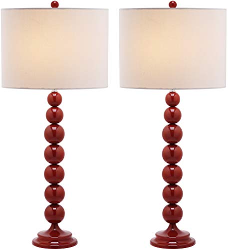 Safavieh Lighting Collection Jenna Red Stacked Ball 32-inch Bedroom Living Room Home Office Desk Nightstand Table Lamp (Set of 2) - LED Bulbs Included