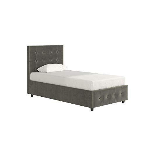 DHP Cambridge Bed with Storage, Twin Size, Gray Velvet Upholstered