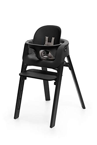 Stokke Steps 5-in-1 Adjustable Baby High Chair, Oak Black Legs with Black Seat (Includes Chair and Baby Seat with Harness)