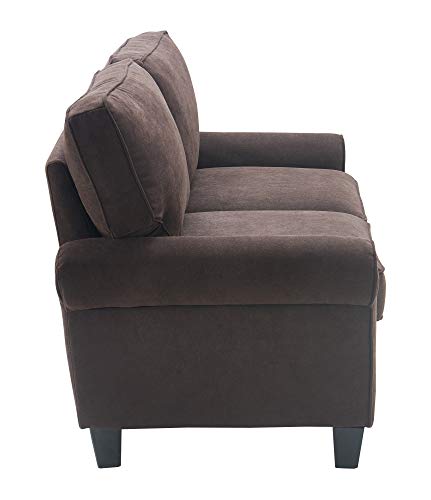 Serta Copenhagen Sofa Couch for Two People, Pillowed Back Cushions and Rounded Arms, Durable Modern Upholstered Fabric, 61" Loveseat, Dark Brown