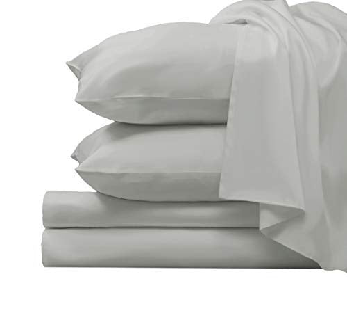 1000 Thread Count Sheet Set, 100% Long Staple Pure Cotton Light Gray King Sheets, Luxurious Smooth Sateen Weave Breathable Sheets fit Upto 15 inch Deep Pockets (Light Grey King 100% Cotton Sheet Set)
