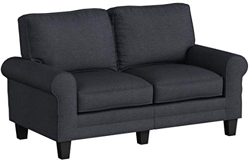 Serta Copenhagen Sofa Couch for Two People, Pillowed Back Cushions and Rounded Arms, Durable Modern Upholstered Fabric, 61" Loveseat, Charcoal