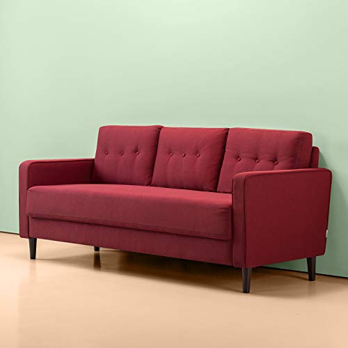 Zinus SSMC-RE Mikhail Mid-Century Upholstered 76.4 Inch Sofa / Living Room Couch, Ruby Red Weave