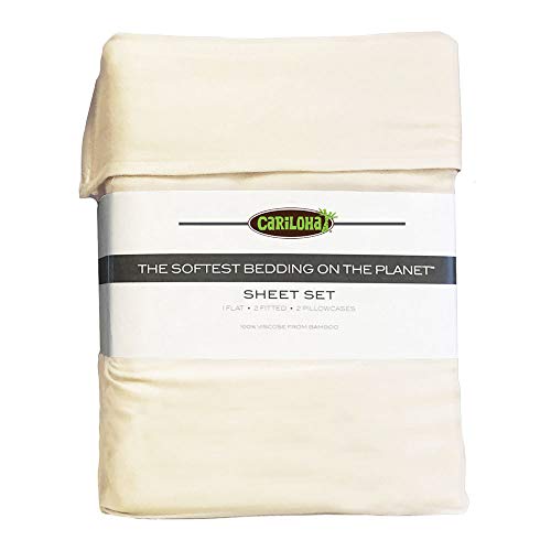 Cariloha Classic Bamboo Sheets 4 Piece Bed Sheet Set - Softest Bed Sheets and Pillow Cases - Lifetime Protection (Queen, Ivory)