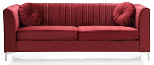 Glory Furniture Delray , Burgundy Sofa (2 Boxes), 3 Seater