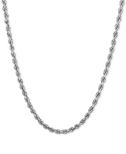 14K Yellow or White Gold 2.00mm Shiny Hollow Rope Chain Necklace for Pendants and Charms with Lobster-Claw Clasp (16", 18" or 20 inch)