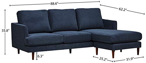 Rivet Goodwin Modern Sectional Sofa, 88.6"W, Navy Blue