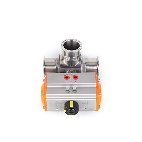 (1", 1.5", 2") Stainless Steel 304 Sanitary Three Way T-Port Tri-Clamp Pneumatic Ball Valve Working Pressure: 0-1.6 MPa / 232 psi (2")