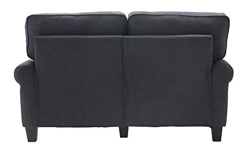 Serta Copenhagen Sofa Couch for Two People, Pillowed Back Cushions and Rounded Arms, Durable Modern Upholstered Fabric, 61" Loveseat, Charcoal