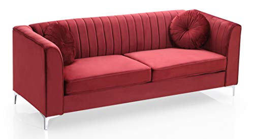 Glory Furniture Delray , Burgundy Sofa (2 Boxes), 3 Seater