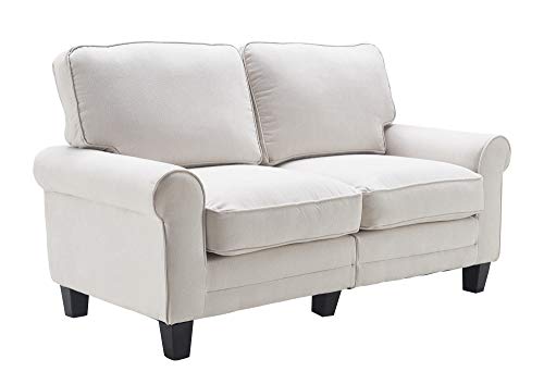 Serta Copenhagen Sofa Couch for Two People, Pillowed Back Cushions and Rounded Arms, Durable Modern Upholstered Fabric, 61" Loveseat, Cream