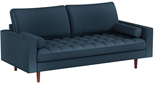 Container Furniture Direct S5456 Mid Century Modern Velvet Upholstered Tufted Living Room Sofa, 69.68", Prussian Blue