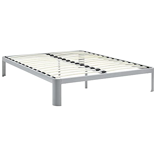 Modway Corinne Steel Modern Mattress Foundation Queen Bed Frame with Wood Slat Support in Gray