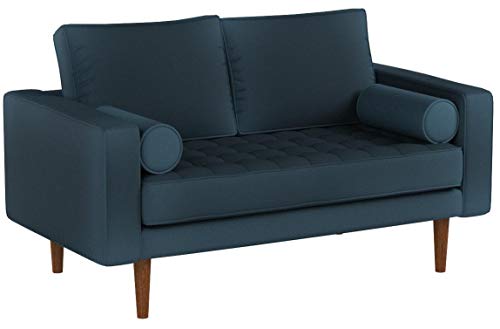 Container Furniture Direct S5456 Mid Century Modern Velvet Upholstered Tufted Living Room Loveseat, 50.39", Prussian Blue