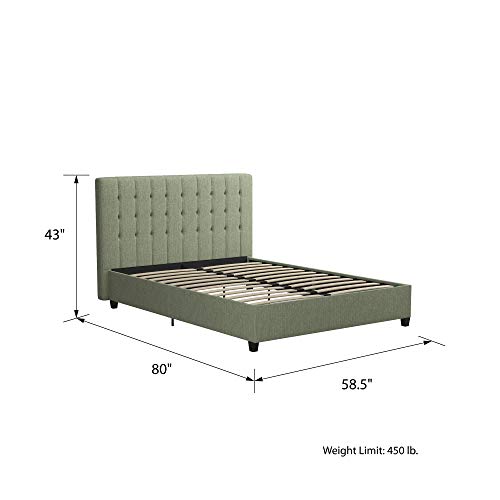 DHP Emily, Light Green Linen, Full Frame Upholstered Beds,