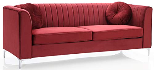 Glory Furniture Delray , Burgundy Sofa (2 Boxes), 3 Seater