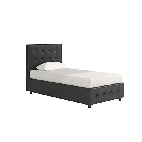 DHP Cambridge Bed w Storage, Twin Size, Black Faux Leather Upholstered