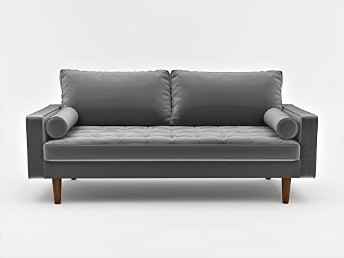 Container Furniture Direct S5457 Mid Century Modern Velvet Upholstered Tufted Living Room Sofa, 69.68", Grey