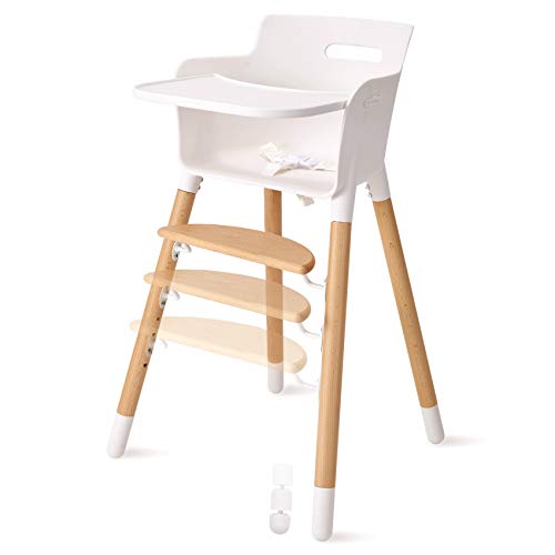 FUNNY SUPPLY Wooden Baby High Chair with Removable Tray Adjustable Footrest and Legs Grows with Your Child White