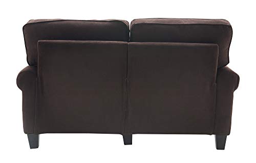 Serta Copenhagen Sofa Couch for Two People, Pillowed Back Cushions and Rounded Arms, Durable Modern Upholstered Fabric, 61" Loveseat, Dark Brown