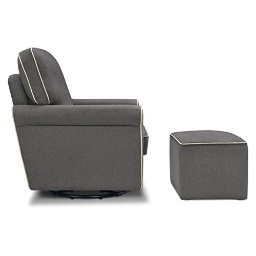 DaVinci Maya Upholstered Swivel Glider and Ottoman, Dark Grey with Cream Piping