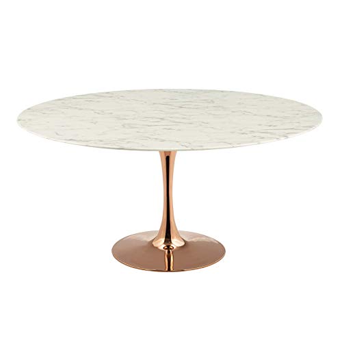 Modway Lippa 60" Mid-Century Table with Round Artificial Marble Top in Rose White