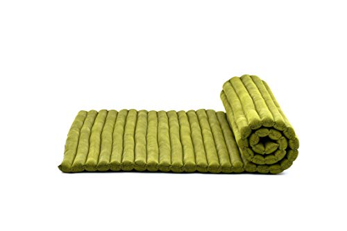 LEEWADEE Rollable Floor Mat L – Comfortable and Rollable Thai Mattress, Soft Massage Mat Filled with Eco-Friendly Kapok, Perfect to Use as a Sleeping Mat 75 x 39 inches, Green