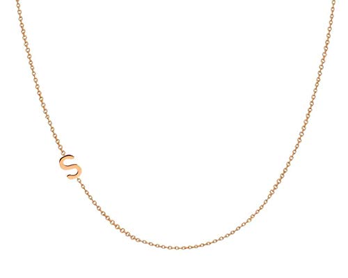 14k Gold Asymmetrical Initial Necklace, Zoe Lev Jewelry, Side Initial Necklace, Gold Sideways Letter Necklace