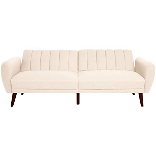 Sunrise Coast Torino Modern Linen-Upholstery Futon with Wooden Legs, Pale Pink