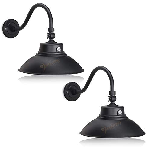 2 Pack 14in Black Gooseneck Barn Light LED Fixture for Indoor/Outdoor Use Photocell Included Swivel Head 42W ETL Listed Sign Lighting 3000K Warm White