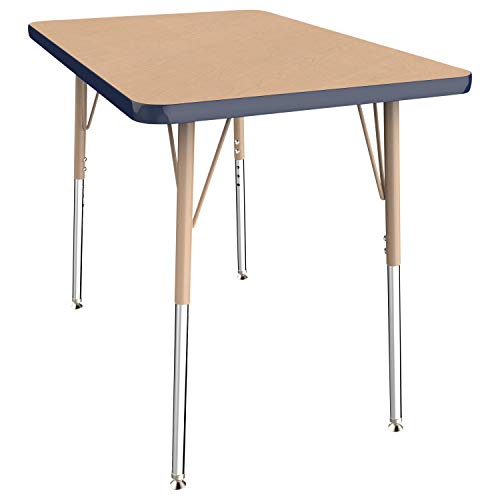 ECR4Kids Everyday T-Mold 24" x 36" Rectangular Activity School Table, Standard Legs w/Swivel Glides, Adjustable Height 19-30 inch (Maple/Navy/Sand)