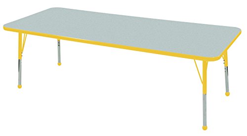 ECR4Kids Thermo-Fused 30" x 72" Rectangular School Activity Table, Standard Legs w/Ball Glides, Adjustable Height 19-30 inch (Grey/Yellow)