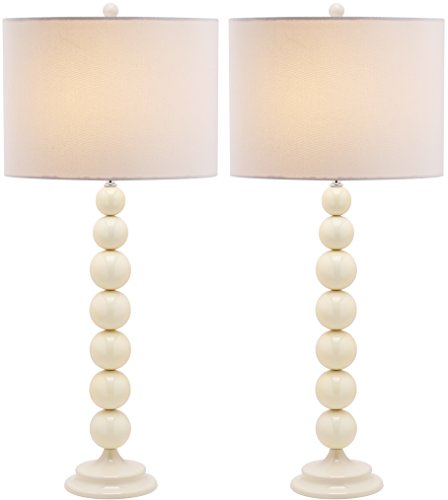 Safavieh Lighting Collection Jenna White Stacked Ball 32-inch Bedroom Living Room Home Office Desk Nightstand Table Lamp (Set of 2) - LED Bulbs Included