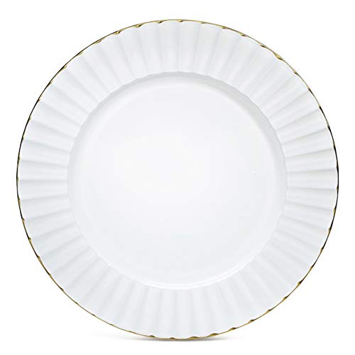 " OCCASIONS" 40 pcs Round 13'' Round Acrylic Plastic Wedding Chargers, Dinner Party Decoration Charger Plates (Blossom White and Gold)