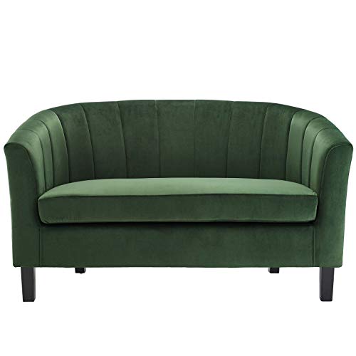 Modway Prospect Channel Tufted Upholstered Velvet Loveseat, Emerald