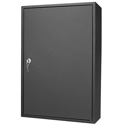 200 Position Key Cabinet with Key Lock and 200 Key Tags, 22“ Wall Mounted Steek Key Lock Box, Black