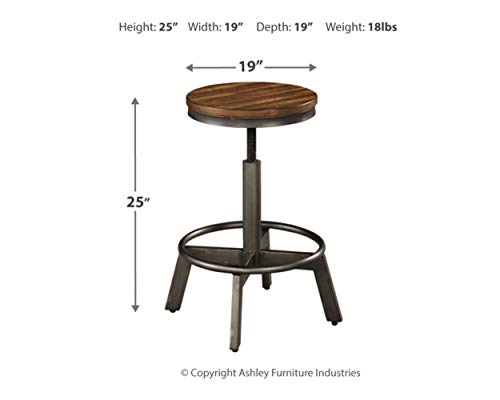 Signature Design by Ashley Torjin Industrial Adjustable Height Barstool, 2 Count, Brown