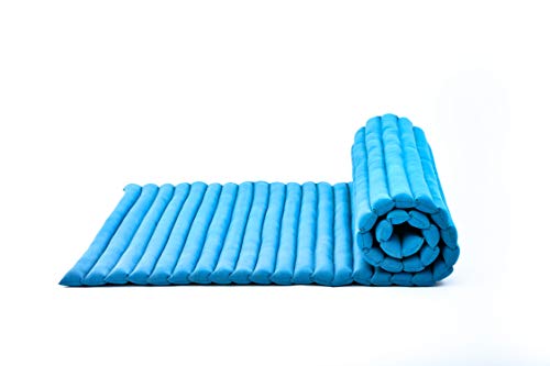 LEEWADEE Rollable Floor Mat L – Comfortable and Rollable Thai Mattress, Soft Massage Mat Filled with Eco-Friendly Kapok, Perfect to Use as a Sleeping Mat 75 x 39 inches, Light Blue