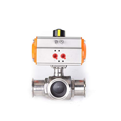 (1", 1.5", 2") Stainless Steel 304 Sanitary Three Way T-Port Tri-Clamp Pneumatic Ball Valve Working Pressure: 0-1.6 MPa / 232 psi (2")